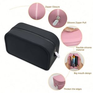 Bolsa de Maquillaje de Silicona Reutilizable Ecológica, Práctica y Duradera, con Cierre de Cremallera, Gran Capacidad, Estilo Moderno - Product Image 4