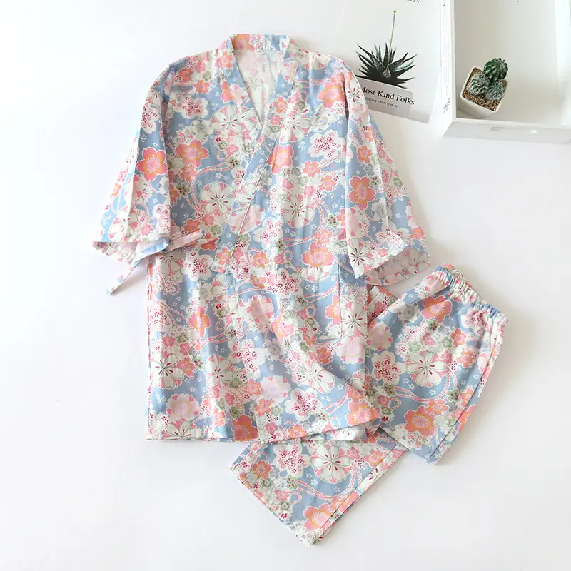 日本スパ着物ネクタイサクラチェリー卸売ツーピースパジャマセット女性用セットコットン