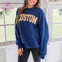 Sweat-shirt surdimensionné bleu marine avec logo personnalisé, style universitaire pour femmes, imprimé à pois, col rond, pull pour femmes