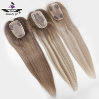 Ujung rambut sutra ringan bebas bagian dari sutra dasar toupee untuk wanita pirang atau campuran dengan pinggiran