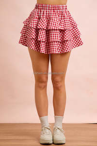 Minifalda a cuadros <span class=keywords><strong>roja</strong></span> y <span class=keywords><strong>blanca</strong></span> <span class=keywords><strong>con</strong></span> volantes y capas para mujer, talla grande, cintura alta, informal, para verano - Product Image 4