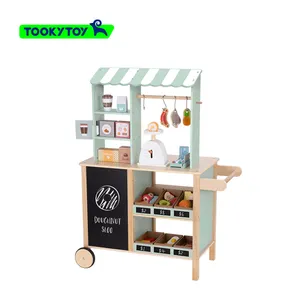 Children's Play Wooden Kitchen Toy Simulation Stall Simulation Cash Register Supermarket Toy Shopping Cart Canteen