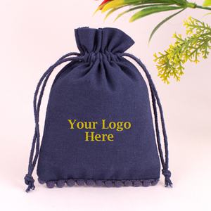 Hot Selling Customized Logo Navy Blue <b>Drawstring</b> Indian Jewelry Organizer <b>Pouch</b> Handmade Cotton Gift Packaging <b>Pouch</b> Wholesale - Product Image 1