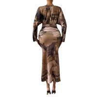 Nouvelle robe plissée à col en V pour femme, sexy, ajustée, à manches longues, longue robe de soirée pour femme, style enveloppant