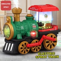 Train électrique universel à vapeur avec lumières rotatives, musique, évitement d'obstacles, piles AA non incluses, voiture jouet en plastique pour enfants