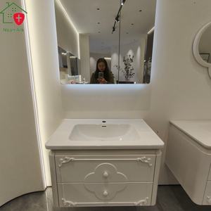 New Chinese-style white bathroom cabinet storage <b>mirror</b> cabinet white washbasin suspended cabinet body - Product Image 2
