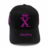 Gorra de Béisbol Negra Bordada Personalizada con Diseño de Corona Gótica X, 100% Algodón Twill, Ajustable con Cierre a Presión, Venta al Por Mayor Directa de Fábrica OEM