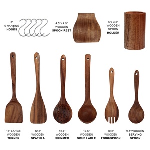 Dụng cụ nhà bếp phụ kiện bằng gỗ Đồ dùng nấu ăn muỗng đặt Gỗ Tếch đồ dùng nhà bếp thiết lập nấu ăn đồ dùng thiết lập với chủ - Product Image 3