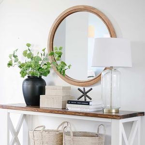 <b>Round</b> Wooden <b>Wall</b> <b>Mirror</b> Rustic Farmhouse Decorative Accent <b>Mirror</b> with Beaded Frame for Living Room Bedroom Entryway Bathroom - Product Image 3