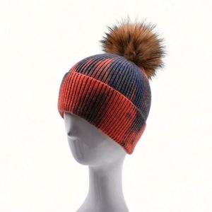 Custom 3D Embroidery Knitted Winter Polyester Beanie <b>Hat</b> with Pom Pom Common - Product Image 6
