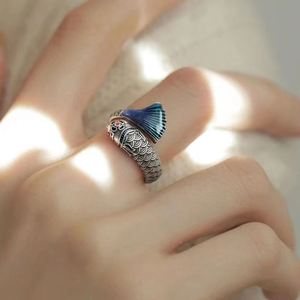 Vintage Silver Enamel Color Koi Fish <b>Adjustable</b> <b>Ring</b> Chinese Classical Niche Elegant Charm Ladies Brand Jewelry Party Gift - Product Image 4