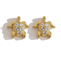 Ensemble de boucles d'oreilles hypoallergéniques en forme de coquille de tortue marine, sans ternissement, en acier inoxydable doré avec zircon cubique, bijoux d'été pour la plage