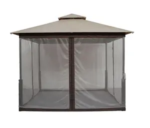 10' X 10' Outdoor Gazebo With Zipped Curtain Sidewalls 2-Tier Steel Frame Gazebo For Patio