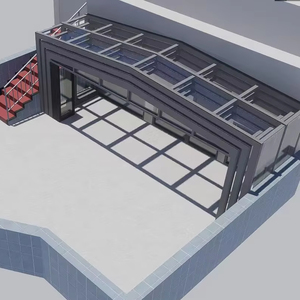 Véranda murale rétractable 4 saisons en aluminium et verre pour villas et hôtels avec toit en verre trempé - Product Image 1