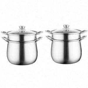 Olla para Sopa Clásica de Acero Inoxidable, de Gran Capacidad, con Doble Fondo Anti-Escaldaduras, Tapa de Vidrio, Apta para Inducción, para el Hogar - Product Image 1