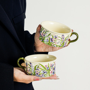 Lelyi Ins Zwaard Orchidee Patroon Keramische Beker En Schijf Set Hoge Schoonheid Grote Capaciteit Koffie En Thee Mok Voor Relatiegeschenken - Product Image 3
