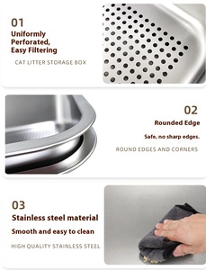 Bandeja de arena para gatos de acero inoxidable de doble capa, capacidad de 20L, filtrado de detección, fácil limpieza, funciones mejoradas de promoción de higiene - Product Image 3