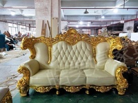Ensemble de canapés de luxe en chêne massif sculpté style français/européen avec feuille d'or pour villa, 1 pièce de salon, configuration simple, double ou trois places