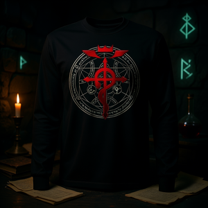 Camiseta de manga larga con círculo de transmutación retro y símbolos místicos vintage - Product Image 3