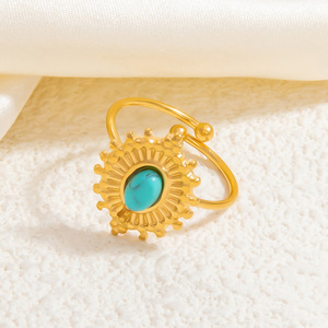 Evil Eye Gold Open <b>Ring</b> With <b>Turquoise</b> Stone Unisex Fashion Jewelry Gift - Product Image 3