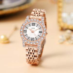 Reloj elegante para mujer, diseño de alta gama, correa de acero inoxidable con incrustaciones de diamantes, estilo retro, resistente al agua y sofisticado. - Product Image 1