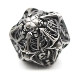 China Custom Made 16mm Hollow Skull Head Polyhedral Steroscopic DND Metal Game Dice Set