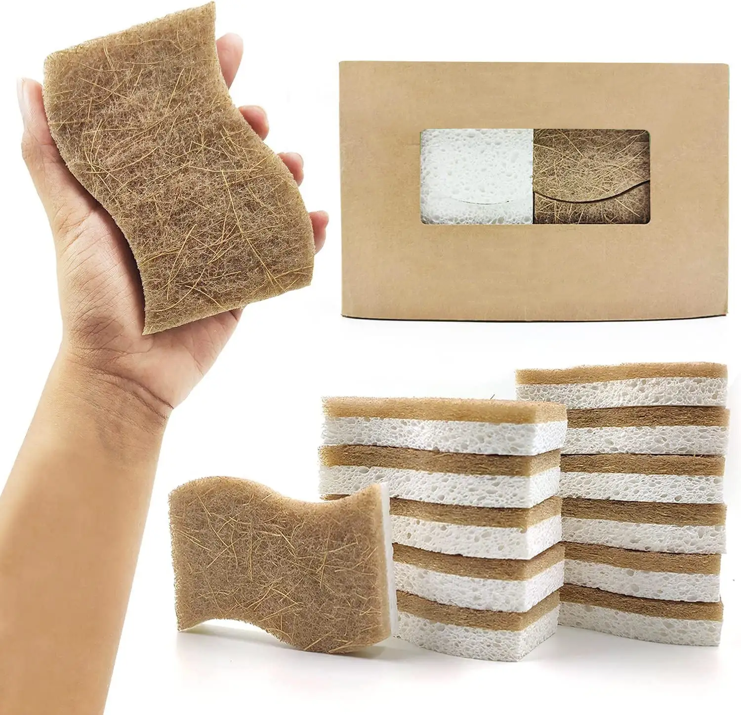 Tùy Chỉnh Tự Nhiên Nhà Bếp Miếng Bọt Biển Phân Hủy Sinh Học Ủ Cellulose Và Dừa Chà Sàn Miếng Bọt Biển Sinh Thái Thân Thiện Bọt Biển Cho Các Món Ăn