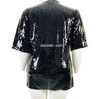 Robe d'été décontractée pour femmes grandes tailles Saireish, ornée de paillettes dorées, noire, droite, mini, à manches courtes