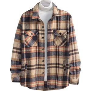 2025 hommes flanelle chemises Shackets décontracté boutonné Plaid hiver coton veste avec poches léger - Product Image 4
