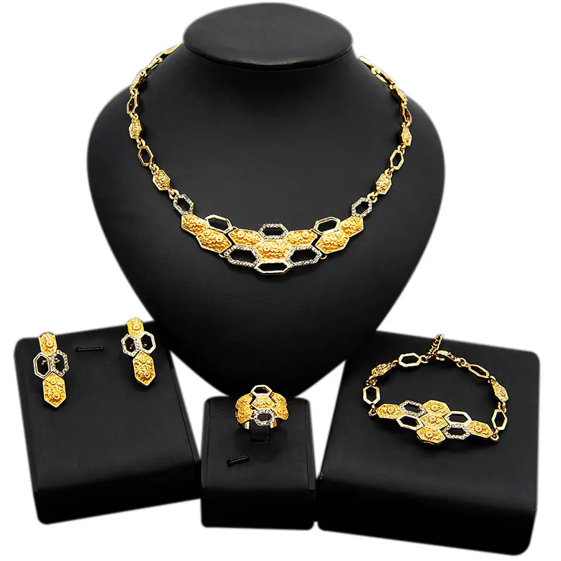 Luckyulaili — ensemble de bijoux en alliage d'or 18K, bijoux de Costume de dubaï, taille réglable 14K, lot de bijoux en or et cuivre hd2003414