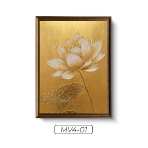 Premium Gold Leaf Lotus Flower Wall Art Handmade Interior Decoration <b>Framed</b> <b>Canvas</b> Painting Vietnam OEM ODM Service Model MV4-01 - Product Image 1