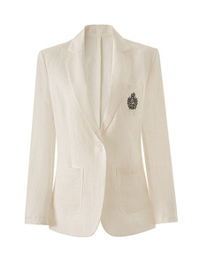 Damen <span class=keywords><strong>Blazer</strong></span> mit Stickerei und Taschen, Bürokleidung, gekerbter Kragen, lange Ärmel, Ein-Knopf-Verschluss, einfarbig, schmal geschnitten - Product Image 4