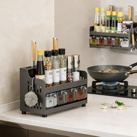 Étagère de rangement murale en acier au carbone pour cuisine, sans perçage, à un seul niveau, multifonctionnelle, pour épices et couteaux, boîte de rangement