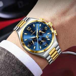 Montre à quartz multifonction chronographe calendrier semaine POEDAGAR 688 pour homme, en acier inoxydable, étanche - Product Image 5