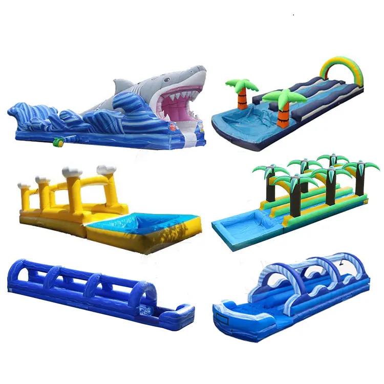 Commercial Tropical Inflatable Water Slide Double Lane Slip With Pool For Sale