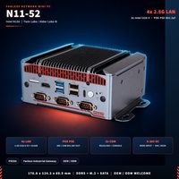 Fansız Endüstriyel Mini Bilgisayar Intel N150 4x LAN POE 5x COM 2.5G I226-V DC 9-36V GPIO Ağ Geçidi N11-52