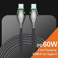 Kabel Data LED 100W, kabel pengisian daya Tipe C cepat dengan kabel Data LED, kepala ular paduan seng, tahan lama, USB C