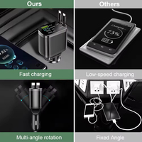 Pengisi Daya Mobil USB Retractable Pengisian Cepat 5 in 1 Adapter Portabel Tipe C Pd 20w Pengisi Daya Mobil 4 in 1 Dengan Kabel