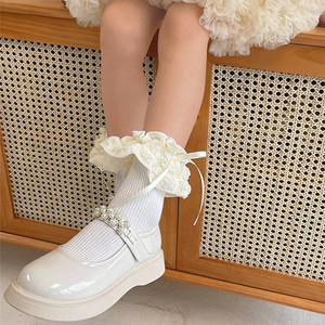 Nuevos calcetines de baile para niñas, calcetines cortos florales de encaje con lazo de princesa de alta calidad, calcetines tobilleros con volantes de algodón para niños - Product Image 5