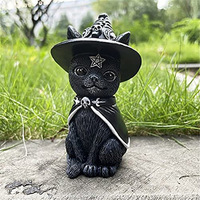 Figurine de chat noir d'Halloween Statue de sorcellerie en résine nain de pelouse décor de jardin extérieur Statue d'horreur vintage artisanat