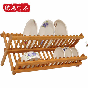 ชั้นวางจานไม้ไผ่แบบสองชั้น พับได้ สำหรับเก็บจานในครัว ขนาด L - Product Image 4