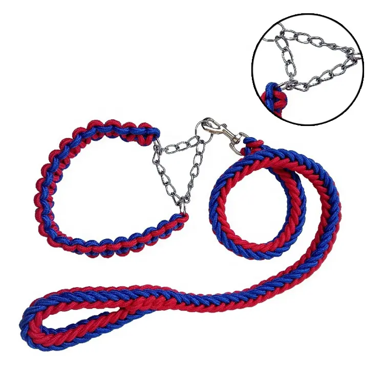 Strong Large Reflective Nylon Braided Climbing Breathable Soft Pet Collar Leash Set