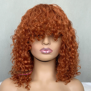 Best Seller Vietnamese Human Hair Curly <b>Bob</b> with Bangs 12 Inch Short Length Super Thick None Lace <b>Wig</b> - Product Image 1