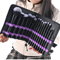 15 Pcs Kuas Makeup Bulu Sintetis Gagang Kayu dengan Cermin & Lip Gloss/Mascara-Opsi Logo Kustom OEM
