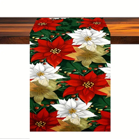 Chemin de table de Noël rouge Poinsettia lavable en polyester pour la décoration intérieure/extérieure de la cuisine et de la salle à manger
