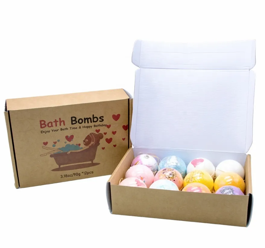 Custom Natuurlijke Meer Bubble Bad Bom Shea Butter Essentiële Olie Badzout Bal Gift Sets 12Pc Packs Voor Kid & Volwassen