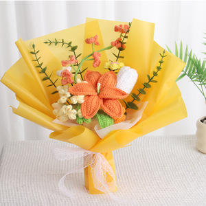 Handmade <b>Artificial</b> Flower Knitting Lily Crochet Bouquet Flower for Valentine Days Mother's Day - Product Image 4