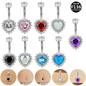 Heart Shaped Belly Button <b>Ring</b> G23 <b>Titanium</b> Plated Zircon Navel Jewelry For Women Gift - Product Image 1