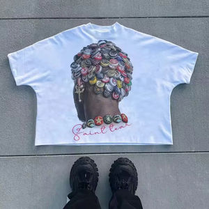 T-shirts graphiques d'été Y2K de luxe pour hommes 100% coton Boxy recadrée T-Shirts surdimensionnés haute qualité Streetwear lettre peignée - Product Image 4