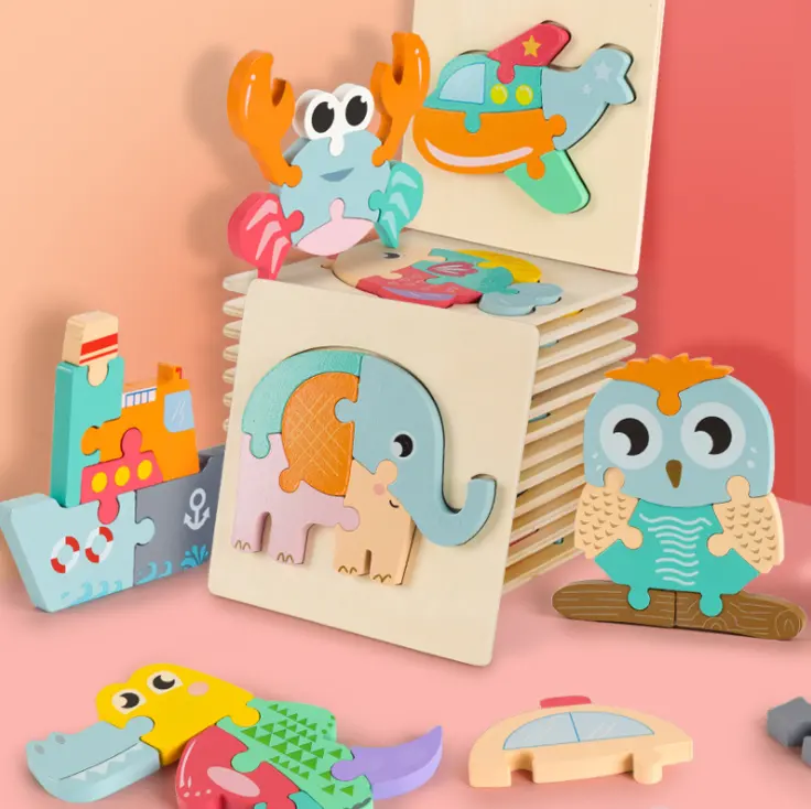 Houten Bouwsteen Assemblage Vroege Educatieve Baby Puzzel Speelgoed